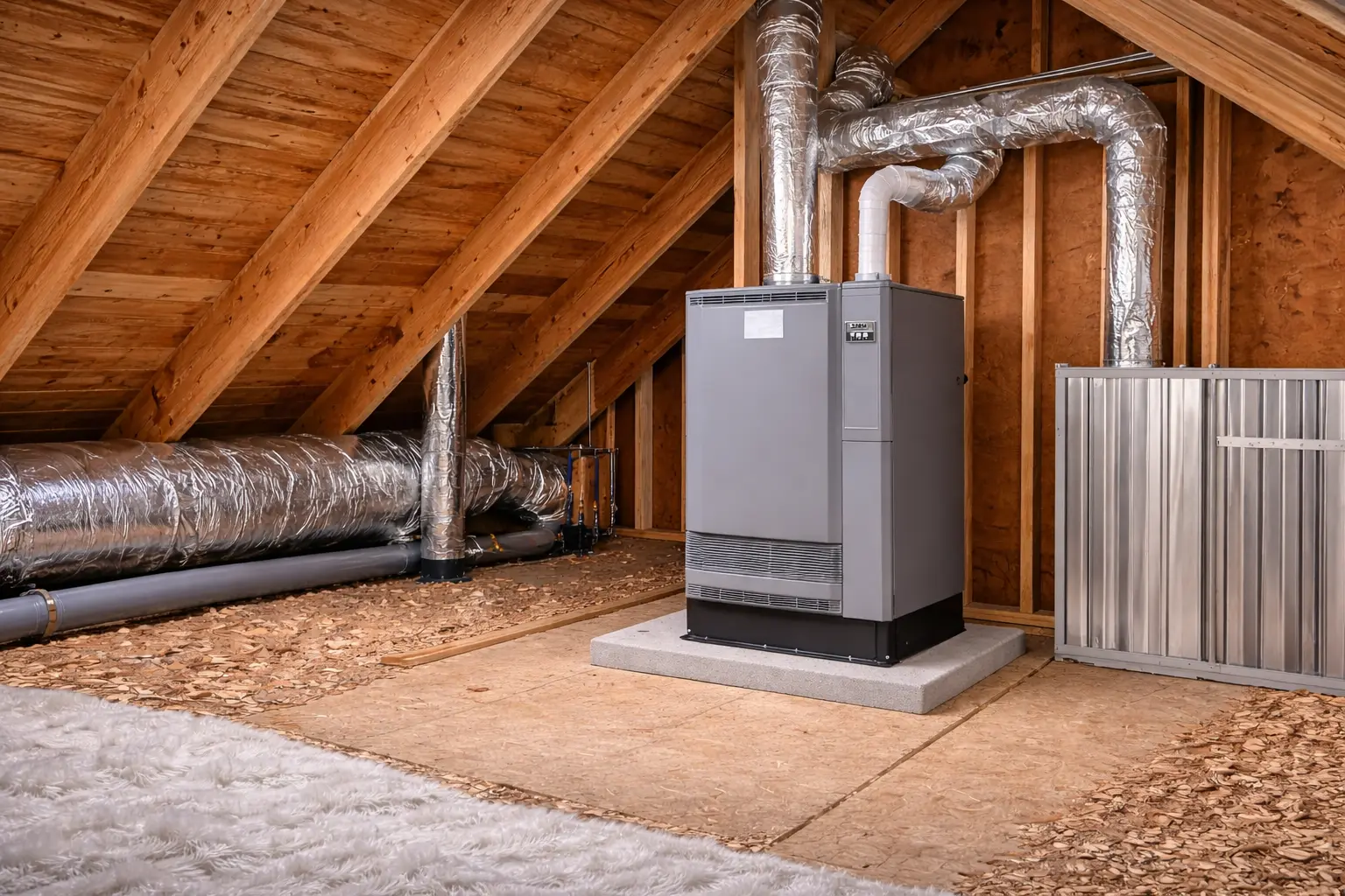 Attic furnace and ductwork