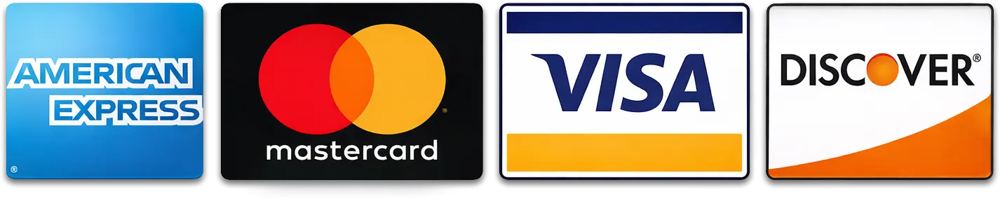 Payment card logos displayed side-by-side.